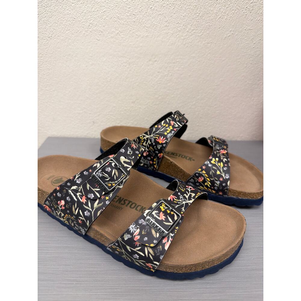 Birkenstock Vegan Sydney Sandals Slides Birko Flor Watercolor Flower Navy Sz 38